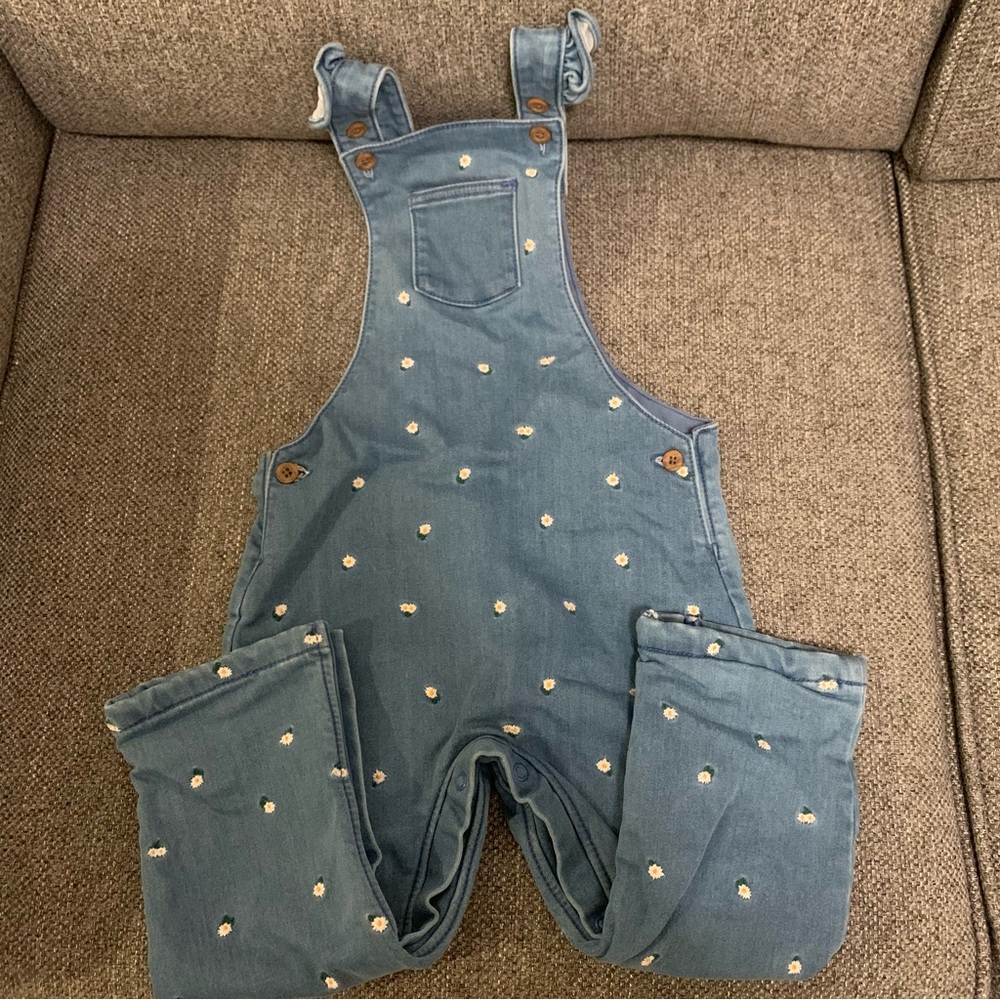Mark and Spencer 2-3yo girl denim overalls with floral embroidery patterns